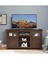 Streamdale Furniture Farmhouse Barn Door Tv Stand Media Console Espresso 60.23"W