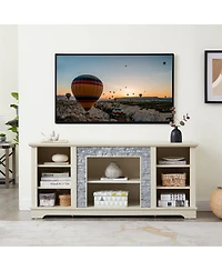 Streamdale Furniture Mantel Stone Tv Media Stand with Faux Stacked Stone Surround