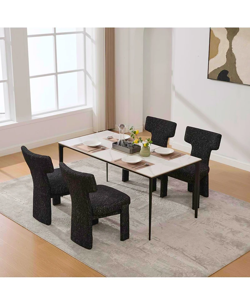 Streamdale Furniture Modern Chenille Dining Chair Set of 4, Armless Curved Back Accent Chairs