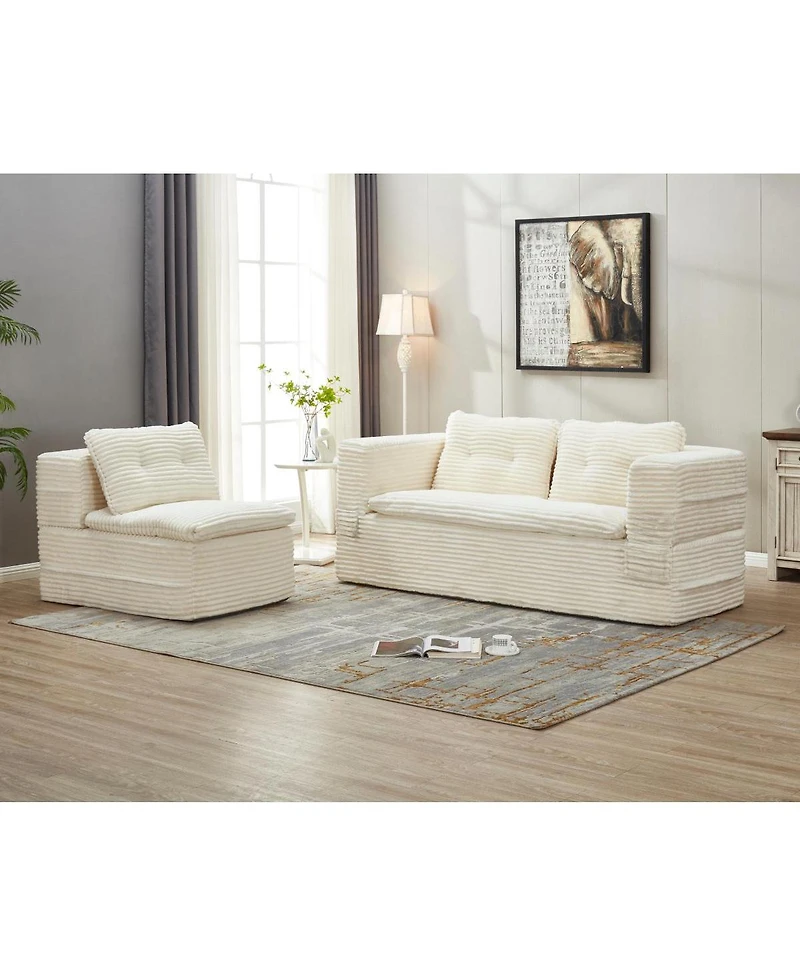 Streamdale Furniture Multi-Functional Sectional Sofa Bed with Chaise Lounge & Blanket