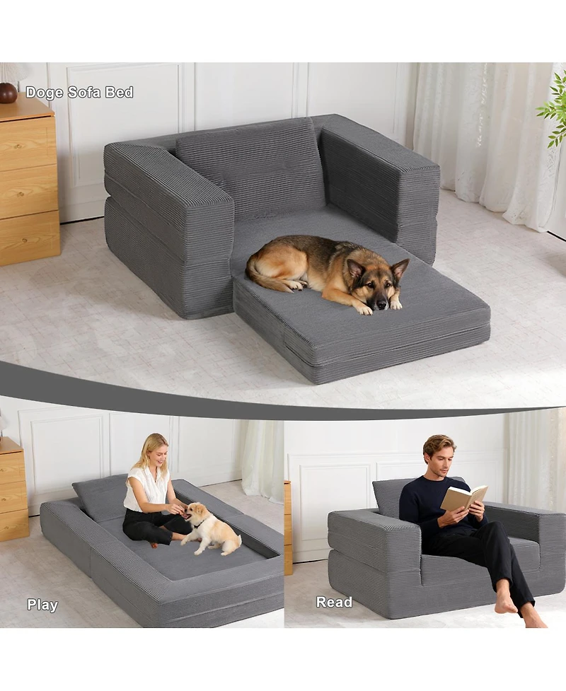 Streamdale Furniture Compression Human Dog Sofa Bed for Adult & Pets, Modern Floor Couch