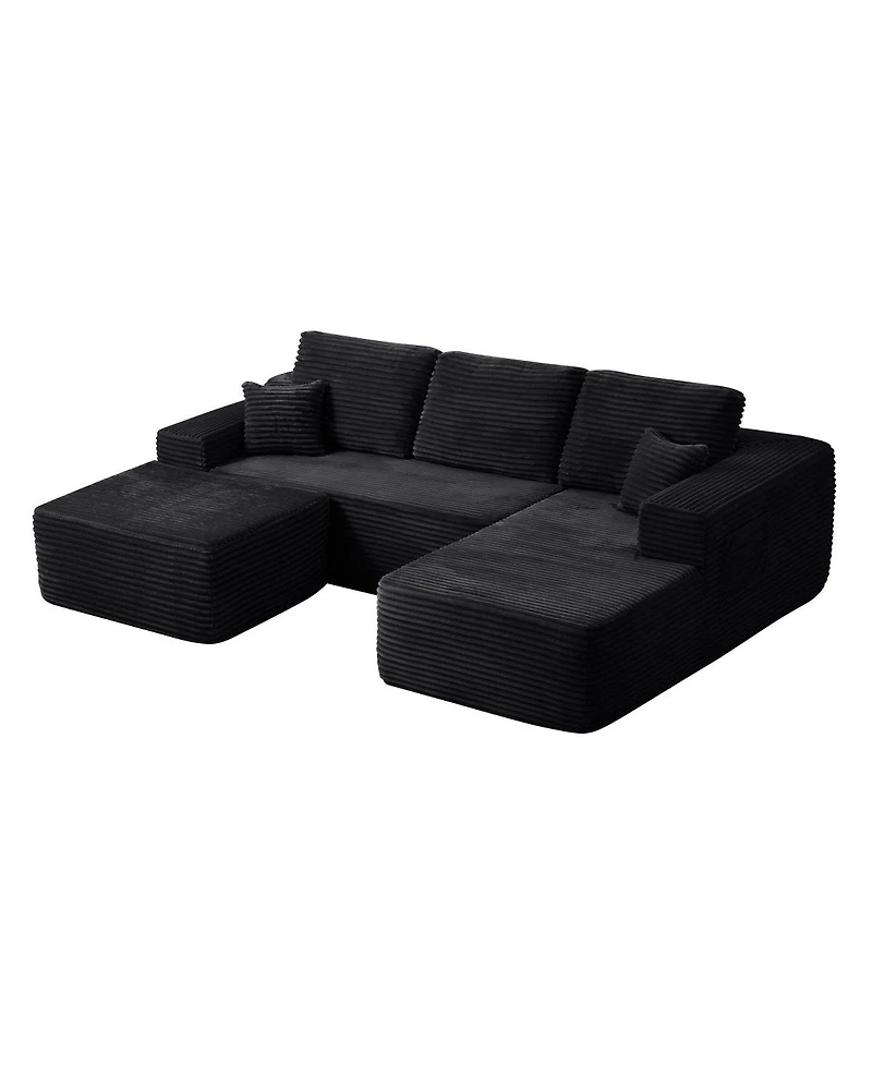 Streamdale Furniture 104" U-Shape Cloud Sectional Sofa with Chaise & Side Pockets, Plush Fabric