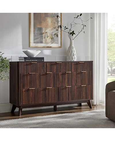 gaomon 54" Modern Fluted Wood 7-Drawer Dresser with Faux Marble Top, Walnut