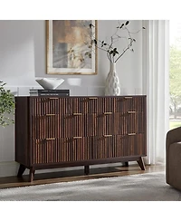 gaomon 54" Modern Fluted Wood 7-Drawer Dresser with Faux Marble Top, Walnut