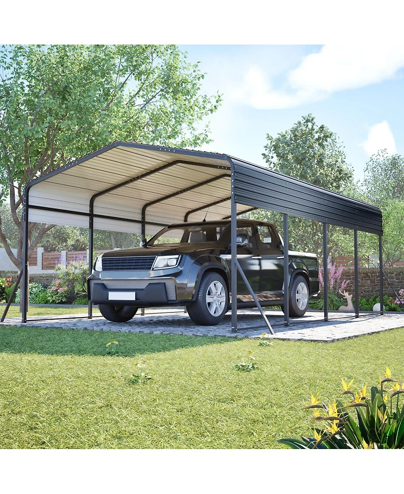 Streamdale Furniture 13x20 Ft Metal Carport w/ Reinforced Frame & 4 Poles, Steel Roof Shelter