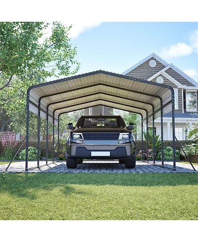 Streamdale Furniture 13x20 Ft Metal Carport w/ Reinforced Frame & 4 Poles, Steel Roof Shelter