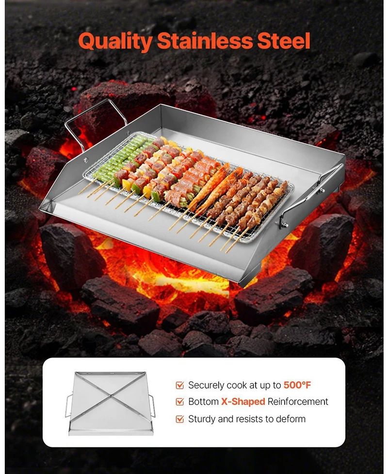 Ecooso 18 x 16 Inch Stainless Steel Griddle Plate for Gas Grill with Handles