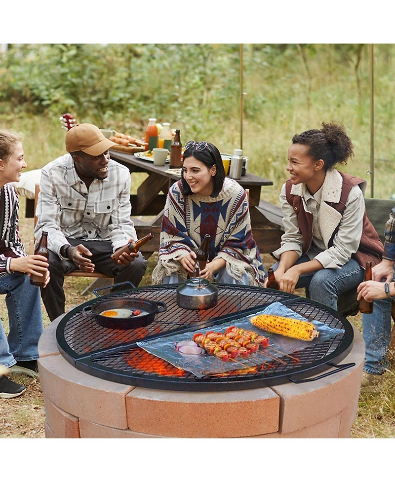 Ecooso 36 Inch Foldable Fire Pit Grill Grate, Heavy Duty Steel Campfire Cooking Grid with Handles