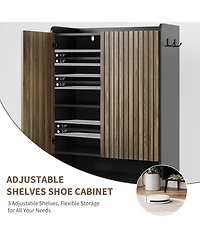 Homfan Large Shoe Cabinet with Doors，6-Tier Organizer 2 Doors & Additional Hooks for Hallway, Entryway, Living Room