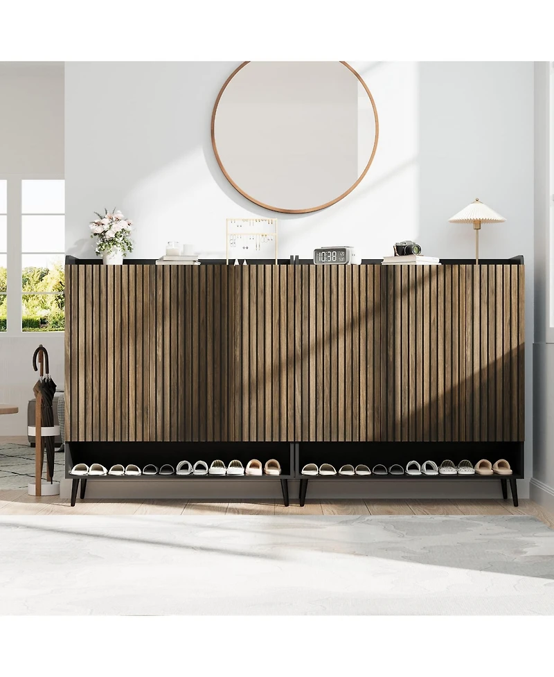 Homfan Shoe Cabinet, Large Shoe Cabinet with 3 Doors, Adjustable Shelves, Shoe Organizer with Doors for Hallway, Entryway, Living Room