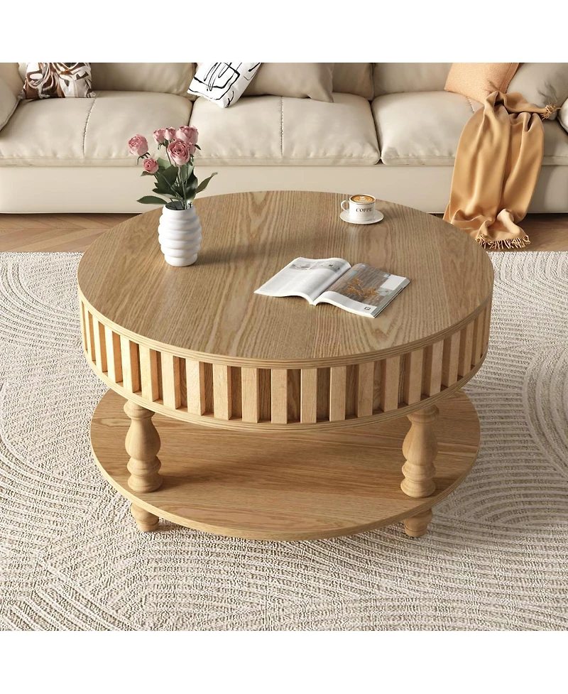 Streamdale Furniture Mid-Century Modern Fluted Coffee Table with Storage