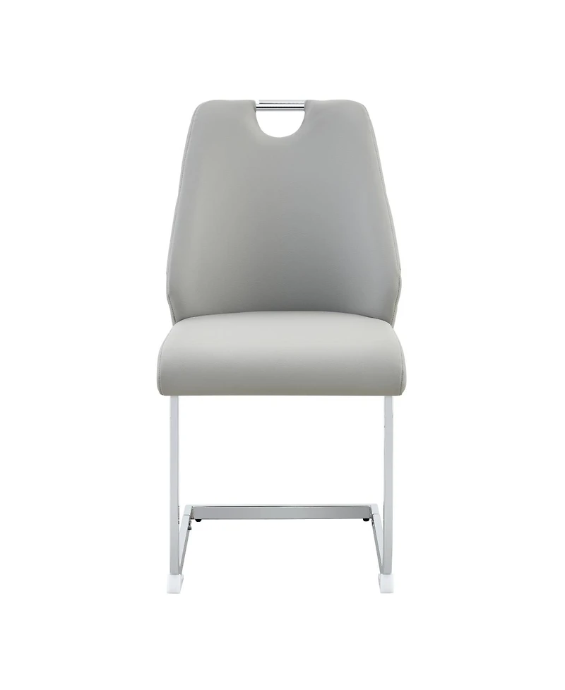 Streamdale Furniture Dining Chairs Set of 4, Light Gray Faux Leather w/ Gold Mesh, Silver Ring, Chrome Handle