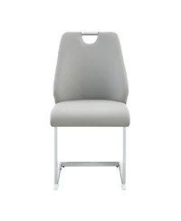 Streamdale Furniture Dining Chairs Set of 4, Light Gray Faux Leather w/ Gold Mesh, Silver Ring, Chrome Handle