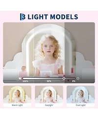 gaomon Kids Vanity Set with Adjustable Lighted Mirror, Stool, Drawer and Shelves
