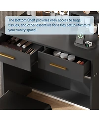 gaomon Makeup Vanity Set with Lighted Mirror, Chair, Drawers, Open Cabinet and Charging Station