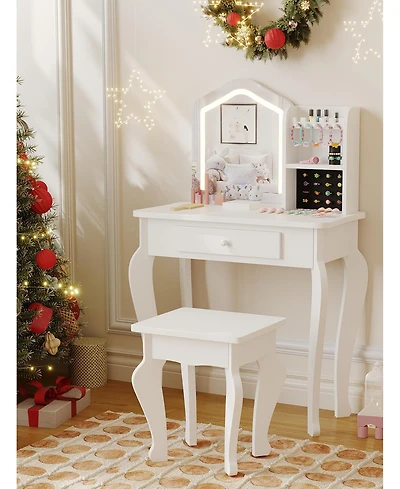 Gaomon Kids Vanity Table Set with Lighted Mirror and Stool