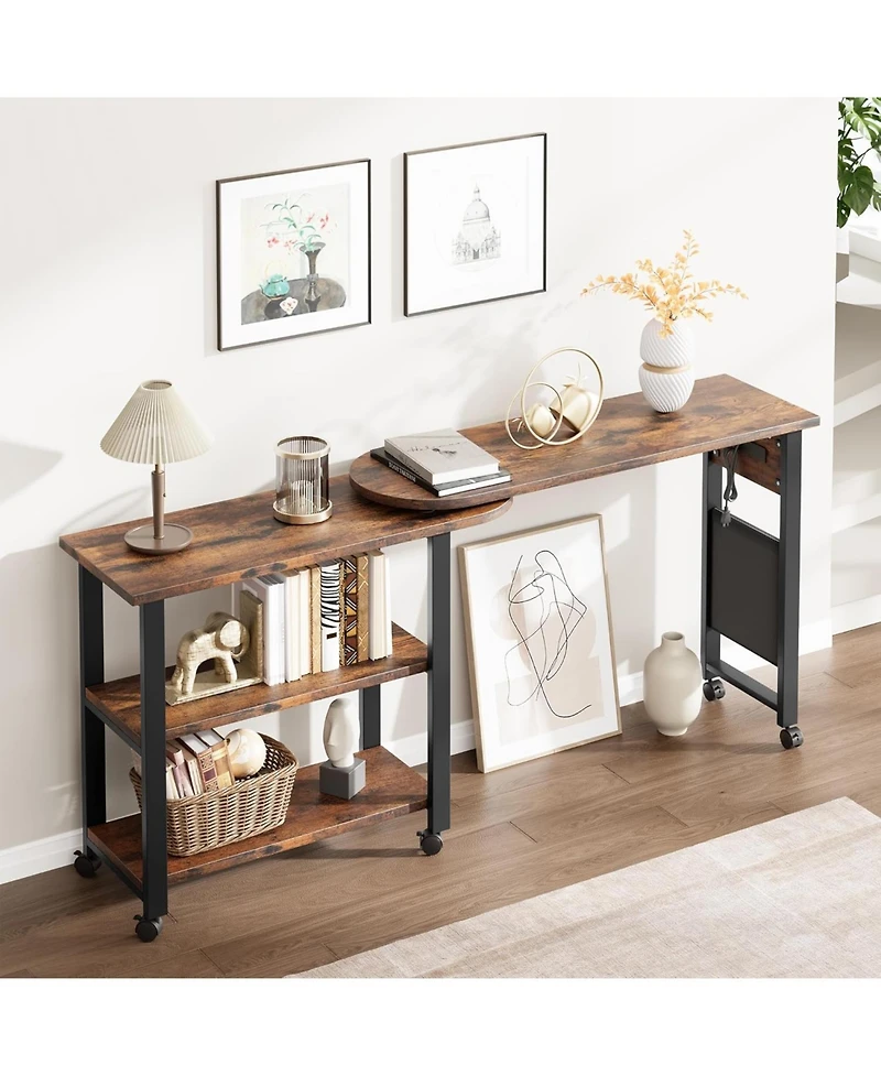 gaomon 360° Rotating Mobile End Table with Storage Bag, Wheels and Charging Station