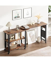 gaomon 360° Rotating Mobile End Table with Storage Bag, Wheels and Charging Station