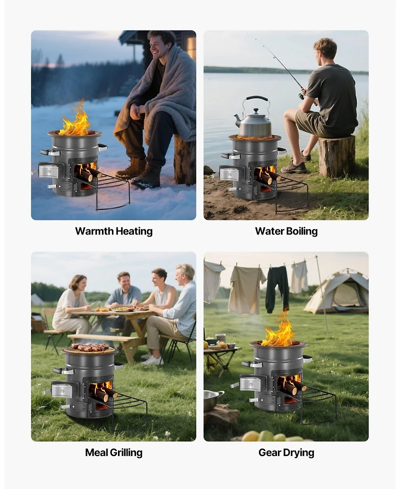 Ecooso Portable Spcc Steel Camping Rocket Stove with Carry Bag, Double Door