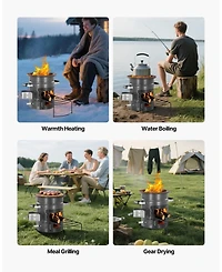 Ecooso Portable Spcc Steel Camping Rocket Stove with Carry Bag, Double Door