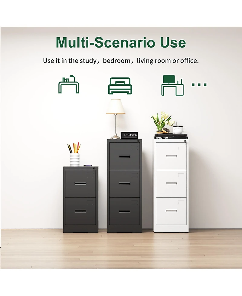 Rainsken 3 Drawer Metal Vertical File Cabinet, Lockable Filing Cabinet with Card Slot, Storage Cabinet for Home Office, Holds A4/Letter/Legal Files