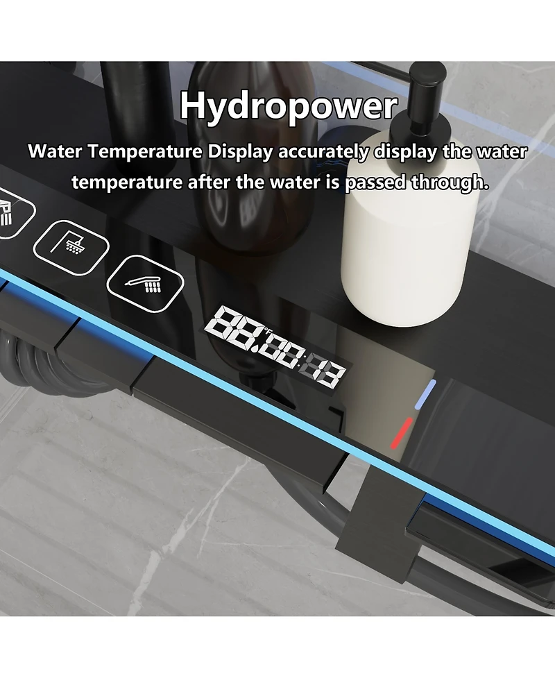 Lalahoo 3-Spray Shower Faucet 2.5 Gpm with Piano Button Control, Led Temperature Display and Ambient Light