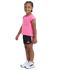 adidas Girls' 2T-6X Short-Sleeve Back Pleated T-Shirt and Mesh Shorts, 2-Piece Set