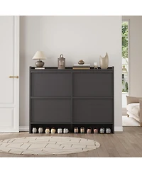 Homfan Shoe Cabinet with 4 Flip Drawers, Hidden Shoe Storage Organizer,Wooden Shoe Rack with Adjustable Shelf, Space-Saving Shoe Cupboard