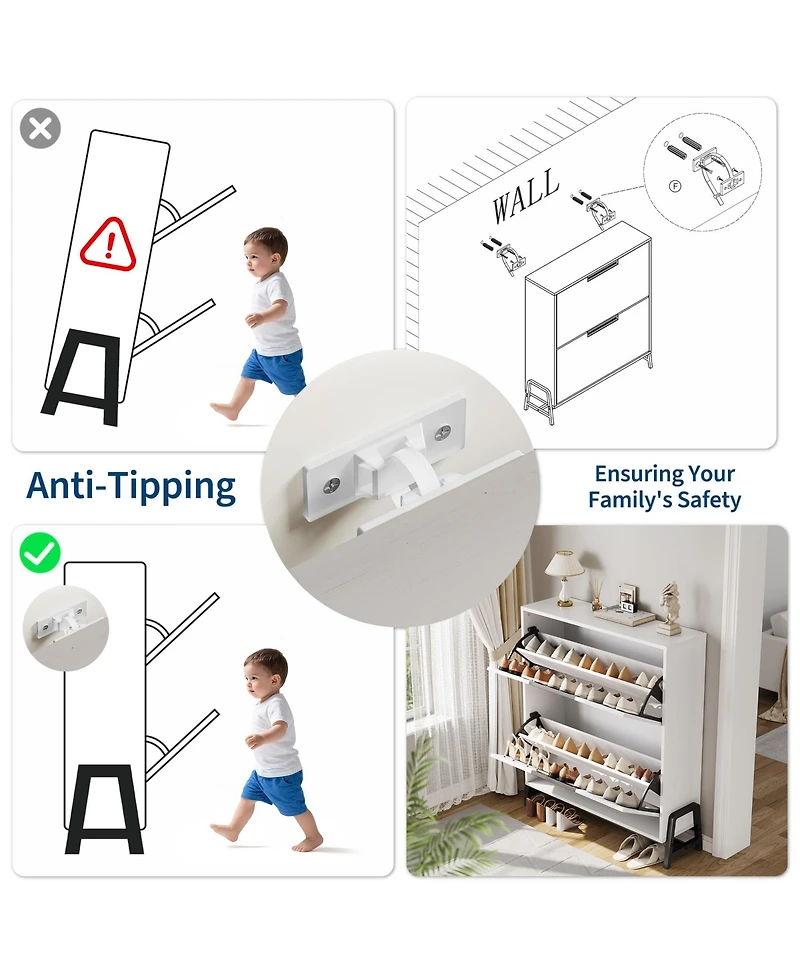 Homfan Shoe Storage Cabinet with 2 Flip Drawers & Metal Legs, Freestanding Narrow Organizer, Adjustable Shelf Entryway Rack for Hallway