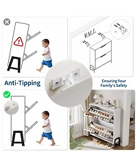 Homfan Shoe Storage Cabinet with 2 Flip Drawers & Metal Legs, Freestanding Narrow Organizer, Adjustable Shelf Entryway Rack for Hallway