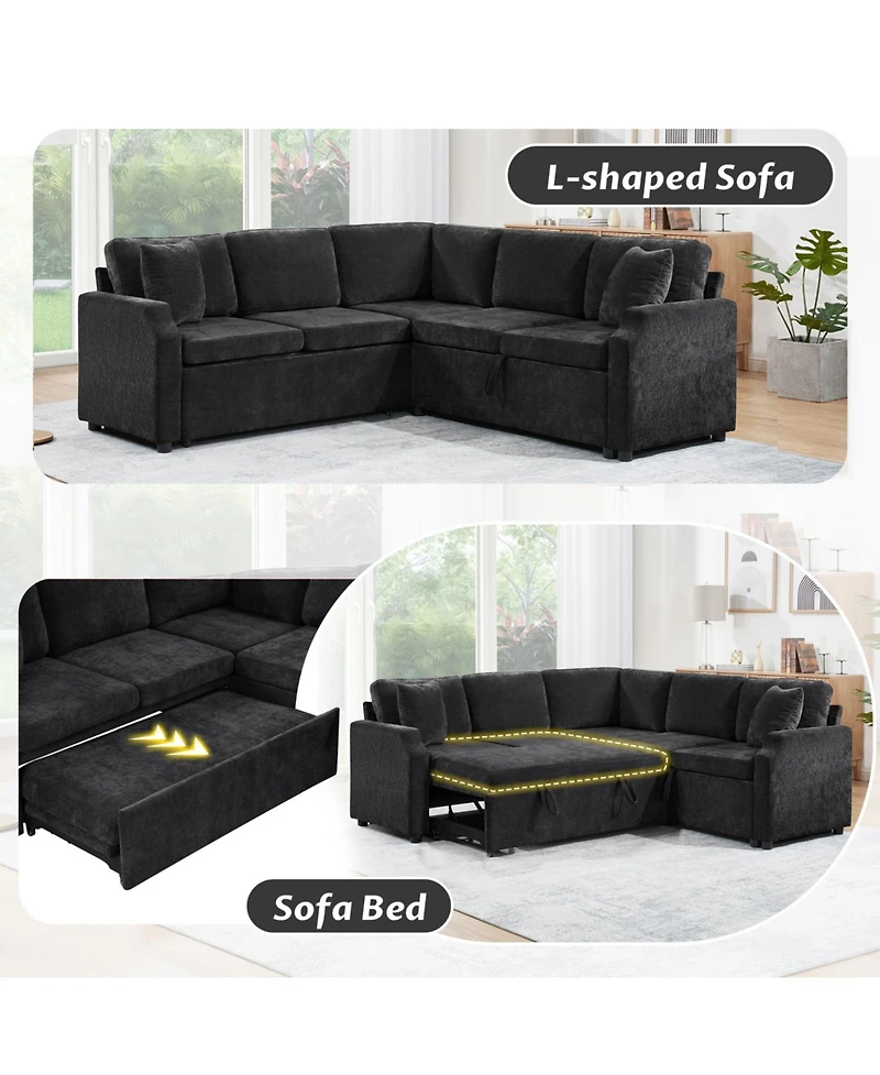 Streamdale Furniture L-Shaped Sectional Sofa Bed with Hidden Storage and Sleeper Function