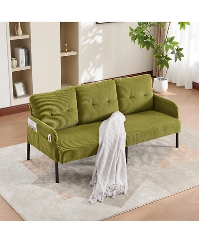 Streamdale Furniture Oversized Corduroy Loveseat Sofa with Metal Legs & Side Pockets