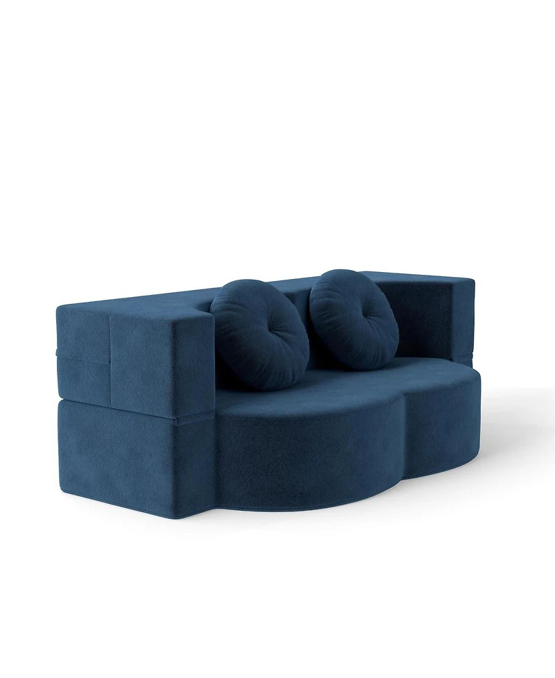 Streamdale Furniture Modern Floor Sofa with 2 Pillows, Convertible Plush Corduroy Sleeper Sofa Bed.