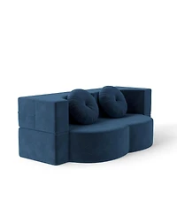 Streamdale Furniture Modern Floor Sofa with 2 Pillows, Convertible Plush Corduroy Sleeper Sofa Bed.