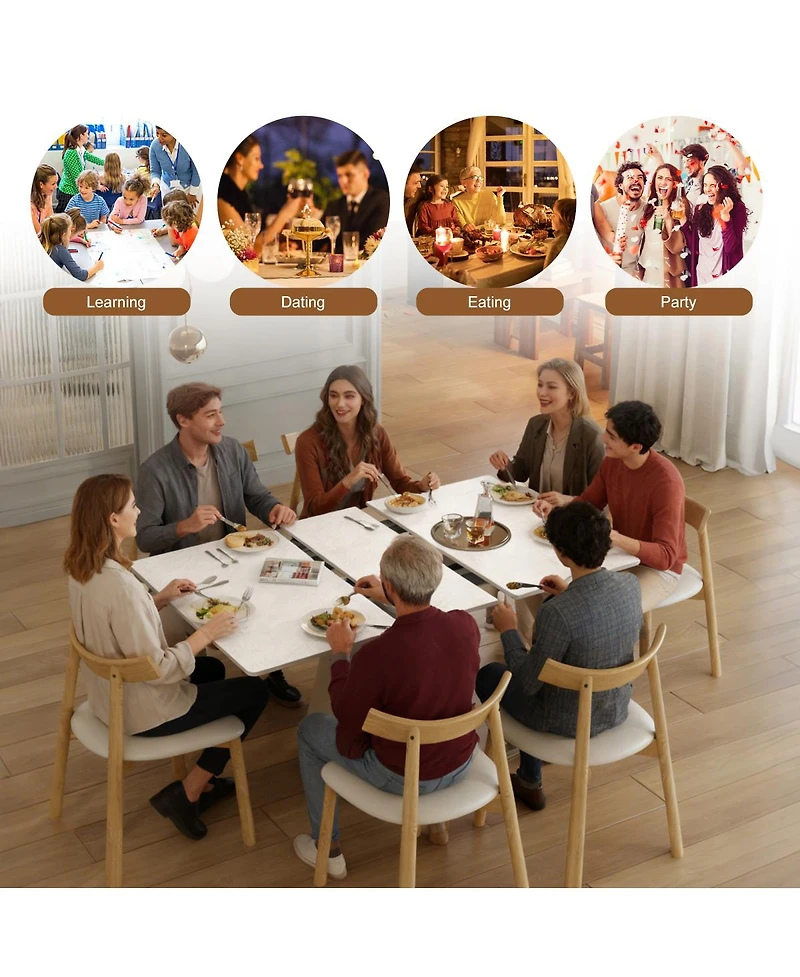 Streamdale Furniture Retractable Rock Slab Dining Table Set