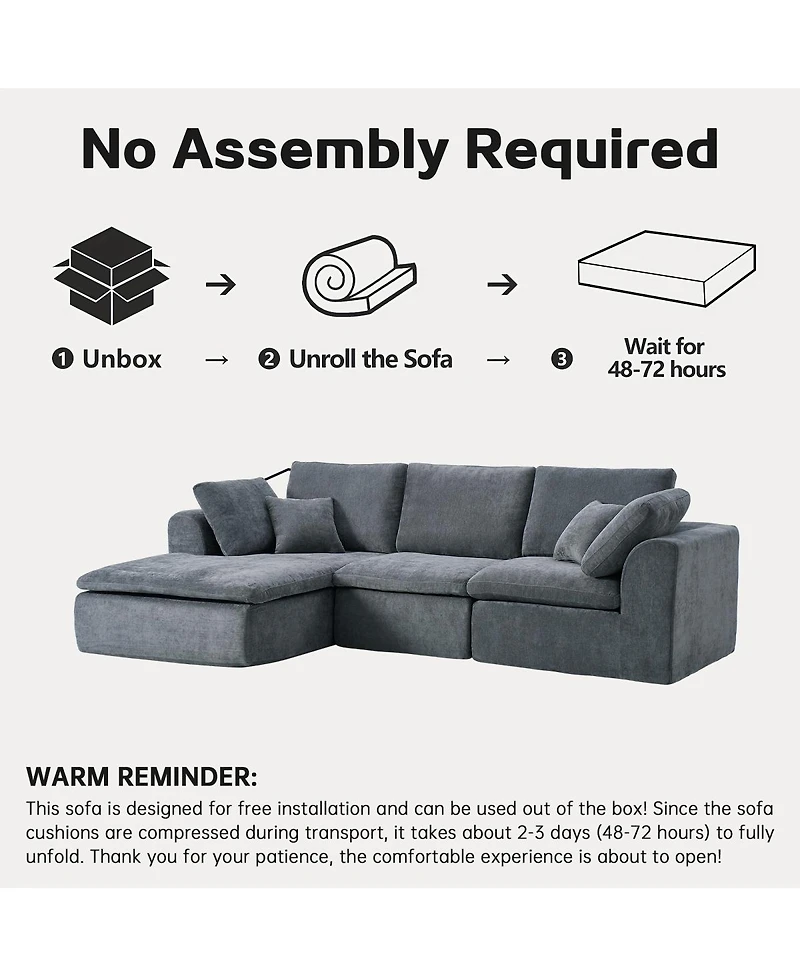 Streamdale Furniture Modern L-Shaped Sectional Sofa with Chaise Lounge, Corduroy Couch