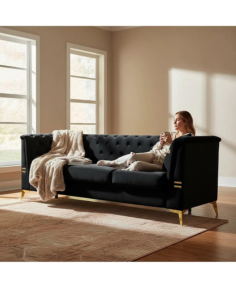 Streamdale Furniture Contemporary Faux Sherpa Sofa with Gold Metal Accents