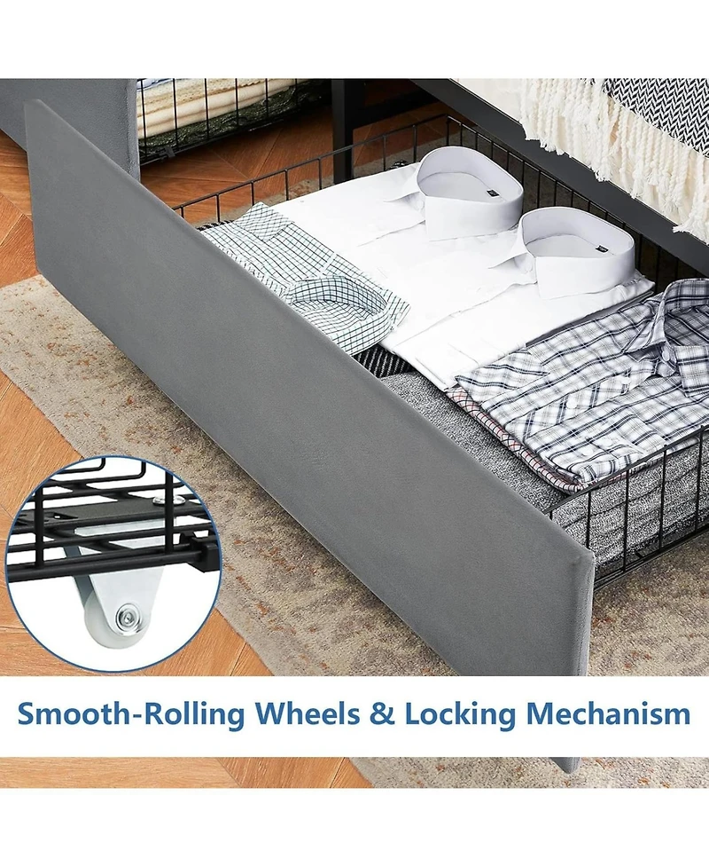 gaomon Bed Frame With Headboard and 4 Drawers Velvet Upholstered Frame With Charging Station Quiet Easy To Assemble