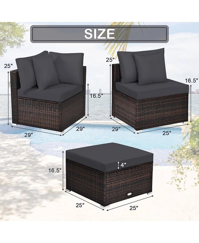 Costway 4PCS Patio Rattan Furniture Set Sofa Ottoman Cushion Garden Deck