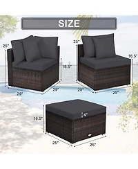 Costway 4PCS Patio Rattan Furniture Set Sofa Ottoman Cushion Garden Deck