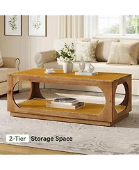 Tribesigns Solid Wood Coffee Table, 47.2" Farmhouse Wooden Center Tables, 2-Tier Rectangular Cocktail Tea Table