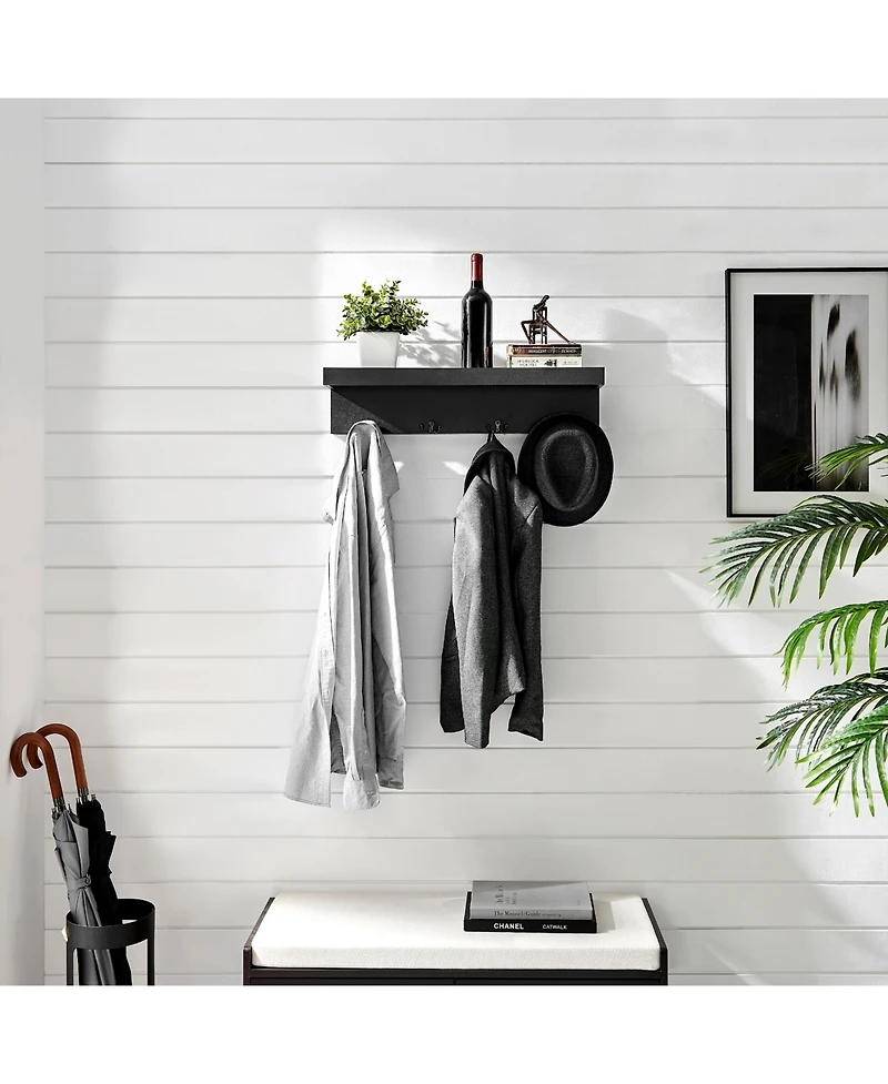 Danya B Wall Mounted Coat Rack with Decorative Ledge Shelf and Hooks