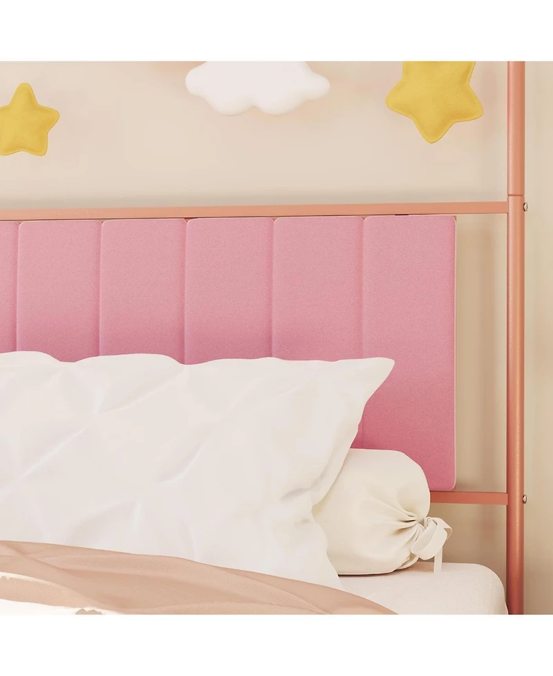 gaomon Kids Canopy Bed Frame, Upholstered Sherpa Headboard & Footboard, Metal Slats, No Box Spring Needed