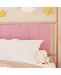 gaomon Kids Canopy Bed Frame, Upholstered Sherpa Headboard & Footboard, Metal Slats, No Box Spring Needed