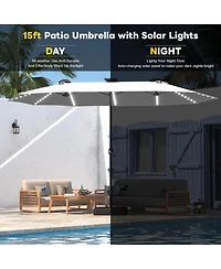 Aecojoy 15ft Double-Sided Patio Umbrella with Solar Lights Base Include Crank Handle|156 Piece Led
