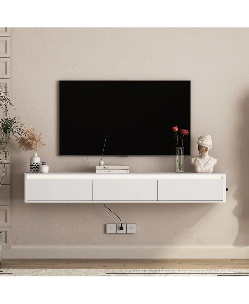 Streamdale Furniture Floating Tv Stand with Led Lights & Power Outlet