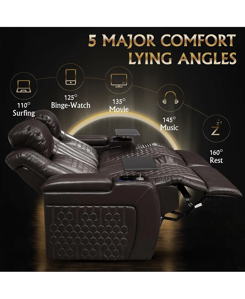 Streamdale Furniture Power Recliner 2 Pc, Top-Grain Nappa, Smart Charging, Rgb Led