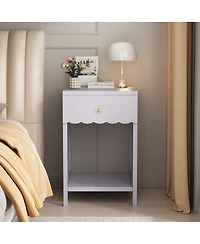 Streamdale Furniture Modern Nightstand with Drawer and Open Shelf, Scalloped Edge Bedside Table