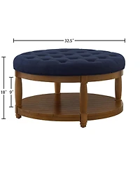 Streamdale Furniture Large Tufted Linen Ottoman Coffee Table with Wood Shelf