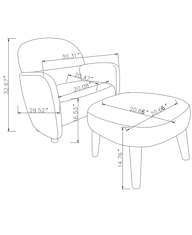 Boyel Living Modern Lazy Chair with Ottoman, Upholstered Reading Chair, Compact Accent Footrest for Small